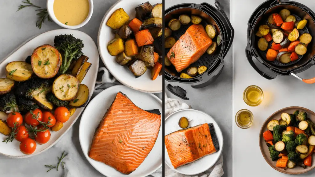 Air Fryer Salmon and Roasted Vegetables