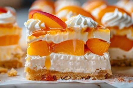 Peaches and Cream Cheesecake Bars