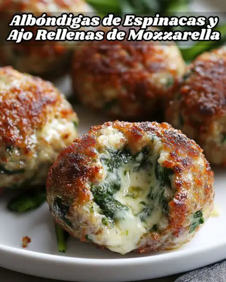 Albóndigas de Espinacas y Ajo Rellenas de Mozzarella